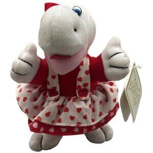 Soft Expressions Valentines White Plush Dinosaur Toy Red Heart Dress & Bow READ
